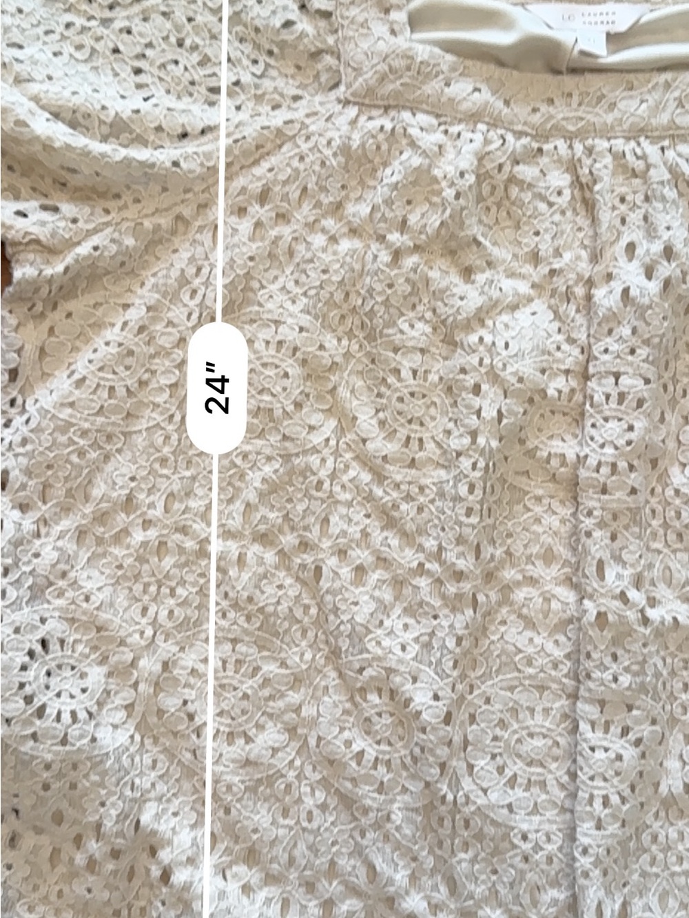 LC Lauren Conrad Cream Ivory Crochet Lace Square-Neck Peasant Puff Sleeve Blouse - Picture 8 of 8